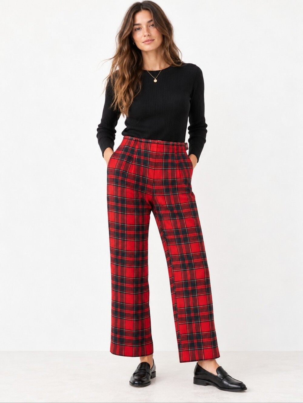 Vintage Pendleton Red Tartan Plaid Wool Pants Size 18 Made in USA